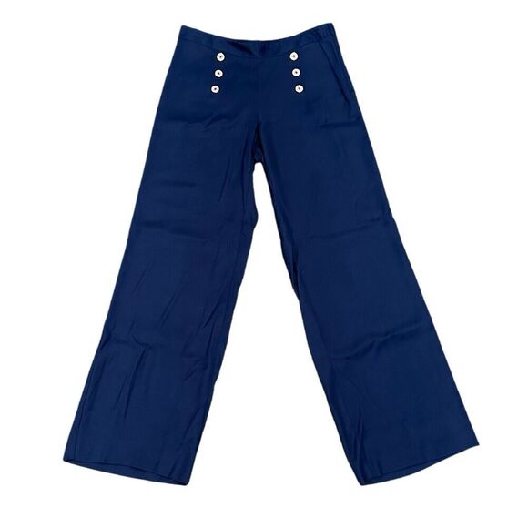 Lilly Pulitzer Navy Wide Leg Sailor Pant Mariner Gold Logo Buttons Sz 2 - Picture 1 of 7